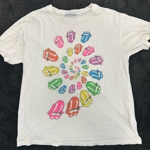 Daydreamer White Tee with Rainbow Rolling Stones Tongues